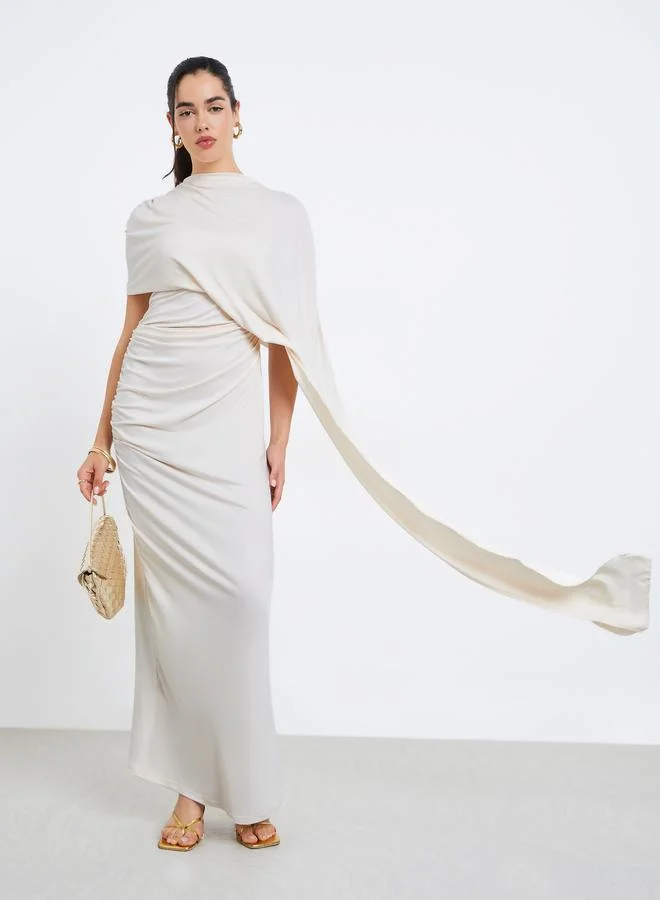 Styli Women Beige Irregular Shawl Maxi Dress